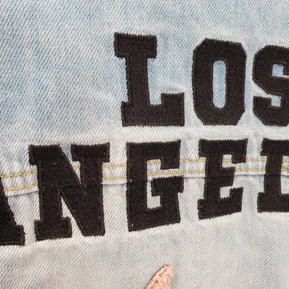 FOREVER 21 Distressed "Girl Squad" Los Angeles Denim Jacket M Light Wash Trucker - Picture 11 of 11
